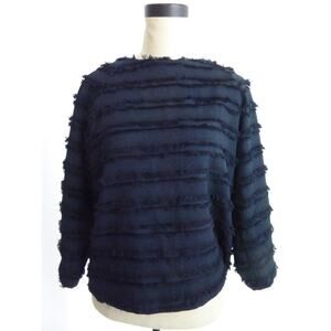 Zara Dark Navy Black Fringe Long Sleeve Bouse S